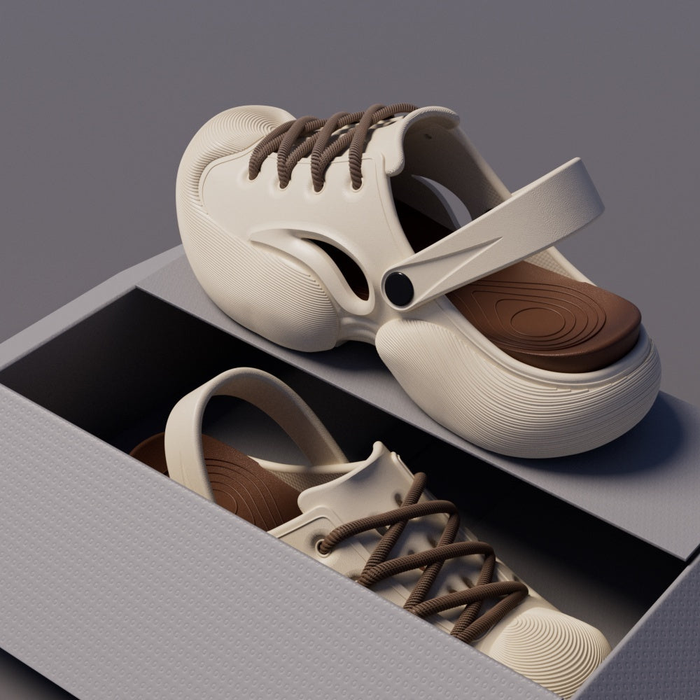 Geschlossene Outdoor-Slipper für den Sommer, Plateausohle, höhenverlängernd, rutschfest, trendige Lochschuhe für Damen und Herren