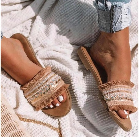 Sandalias planas, sandalias y pantuflas para mujer, tallas grandes