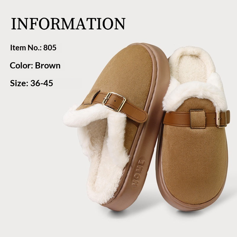 Zapatillas de casa para mujer de otoño/invierno, afelpadas, con suela gruesa, cálidas, antideslizantes y de algodón