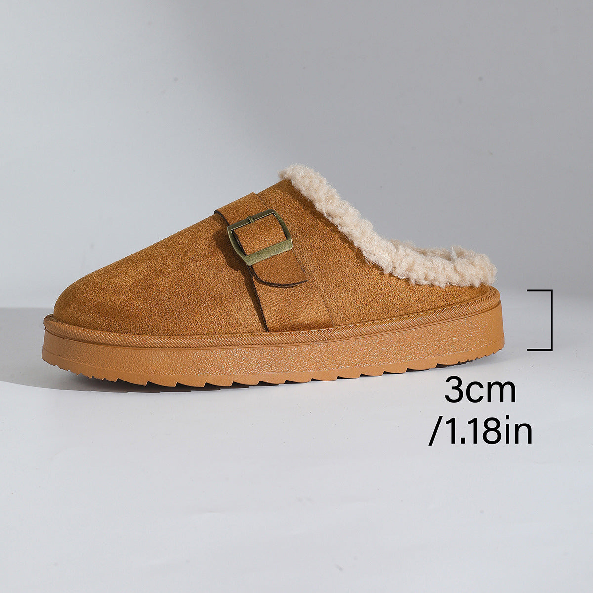 Pantuflas de algodón para mujer, con punta cerrada, forro polar y hebilla en la suela gruesa