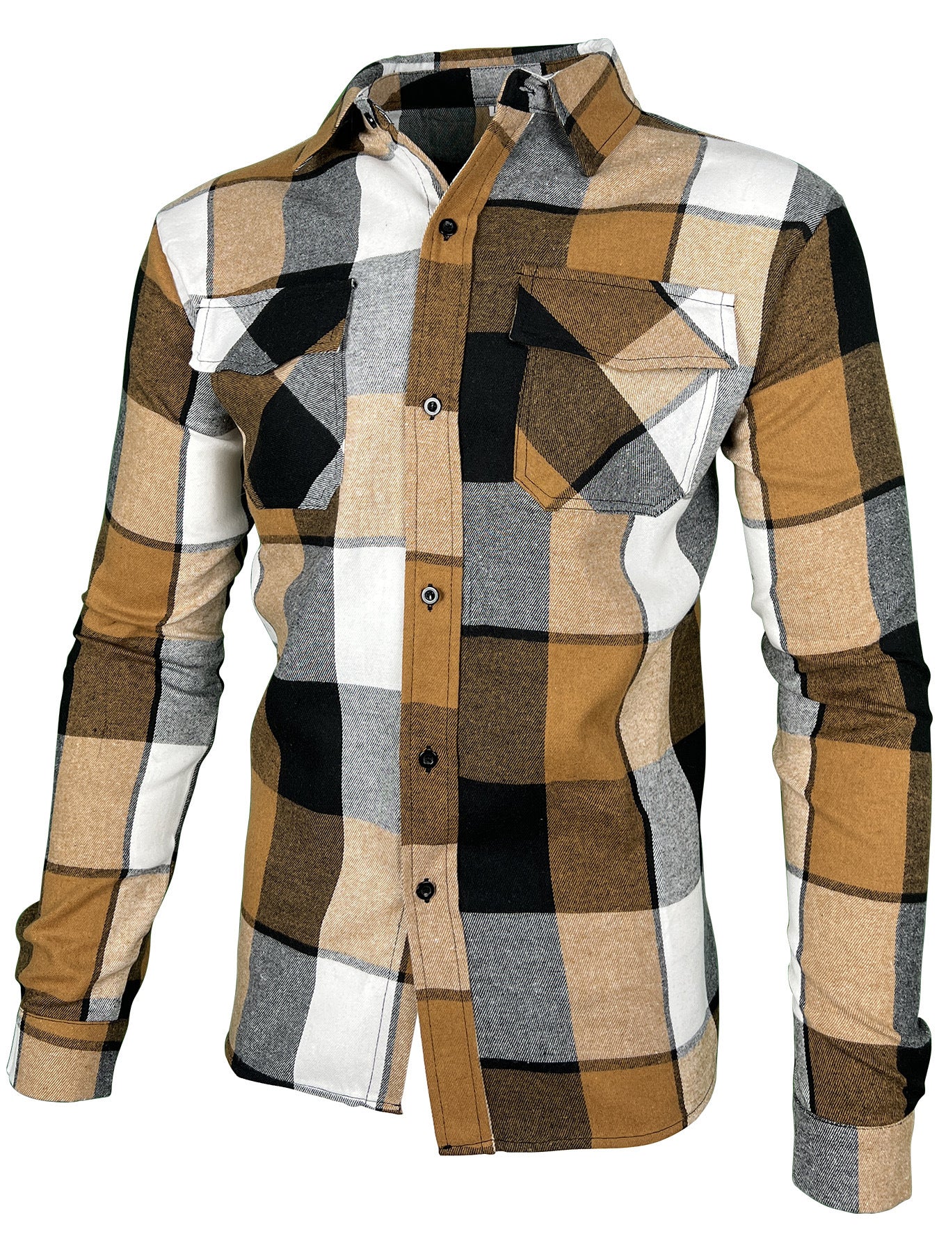 Camisa moderna de manga larga con cuello solapa y cuadros