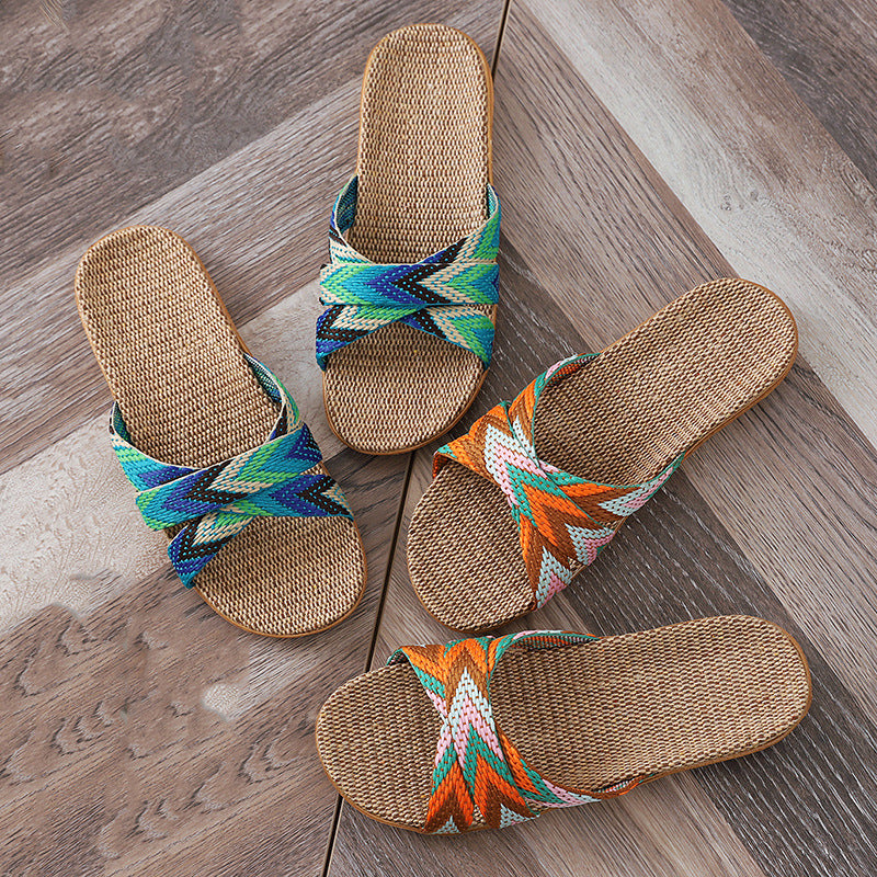 Pantuflas de lino para mujer con suela gruesa antideslizante