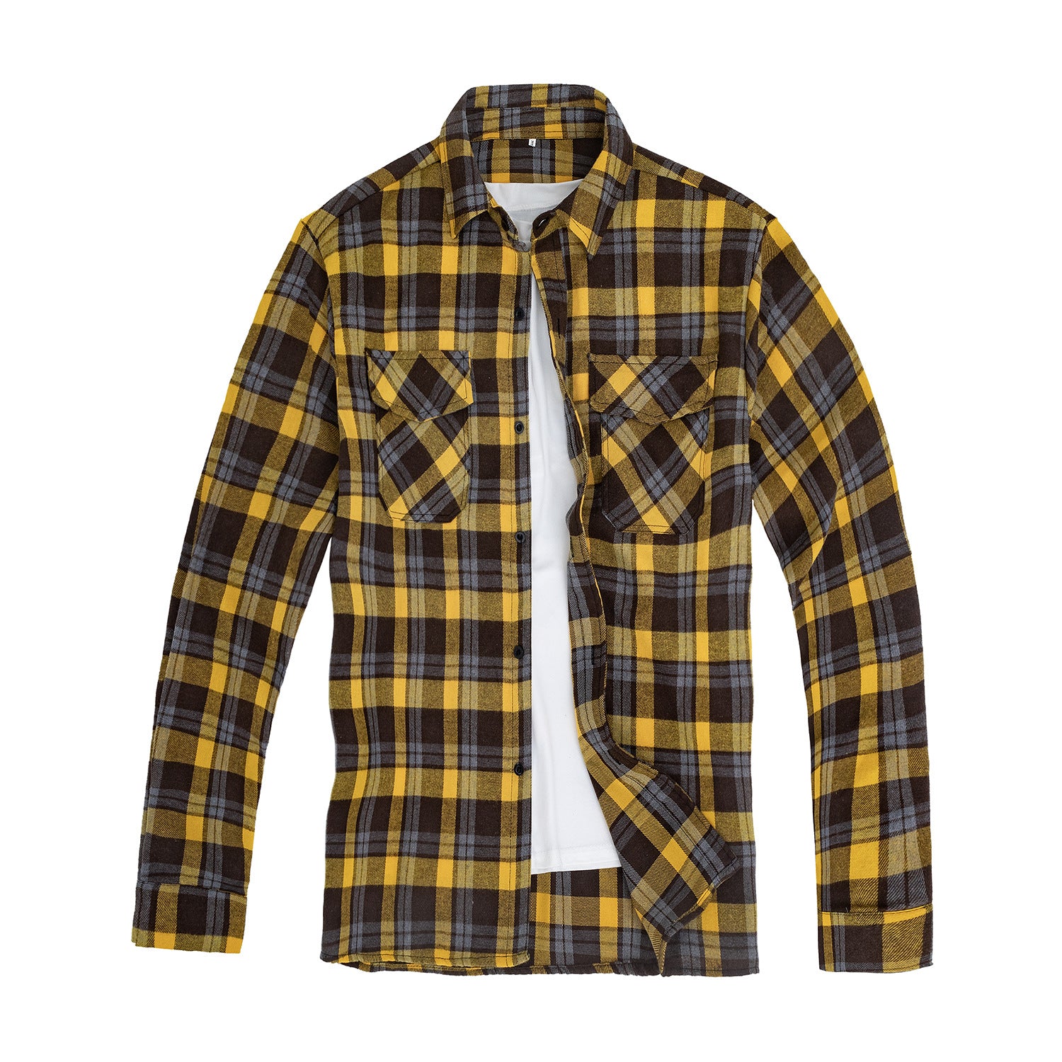 Camisa moderna de manga larga con cuello solapa y cuadros