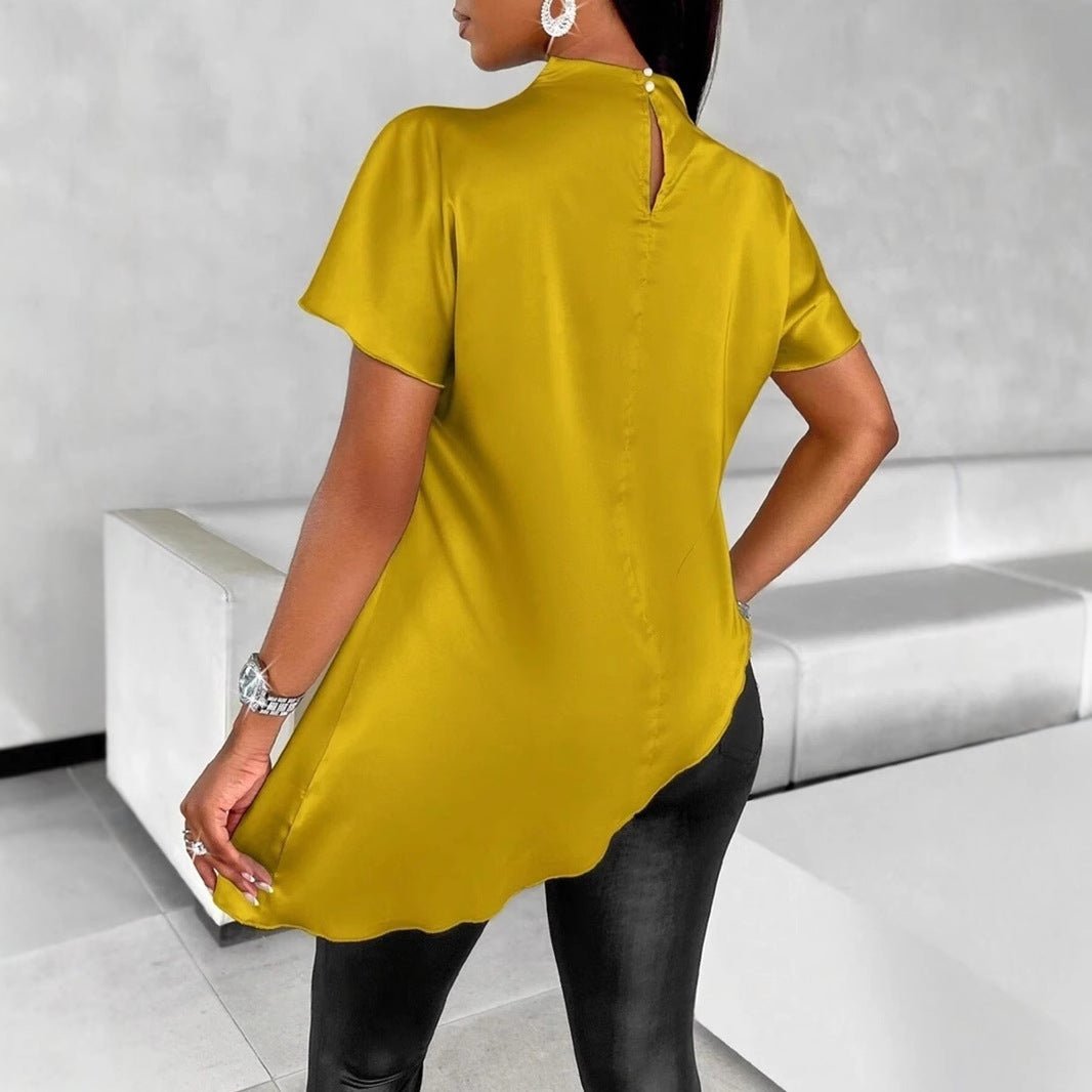Top casual holgado para mujer, de color liso, con bajo asimétrico