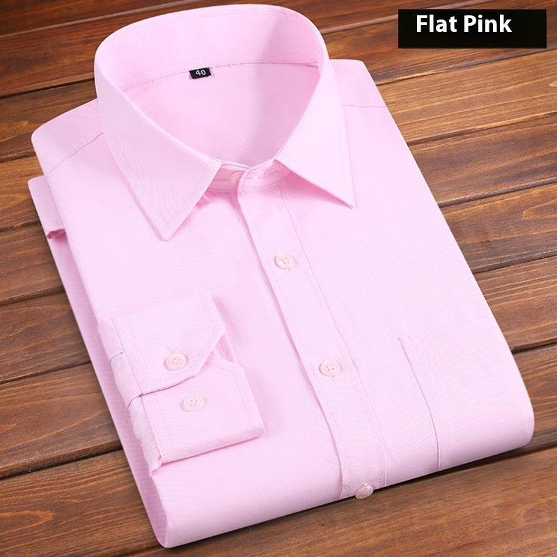 Camisa De Negocios Lisa De Hombre, Holgada Y Sin Planchado