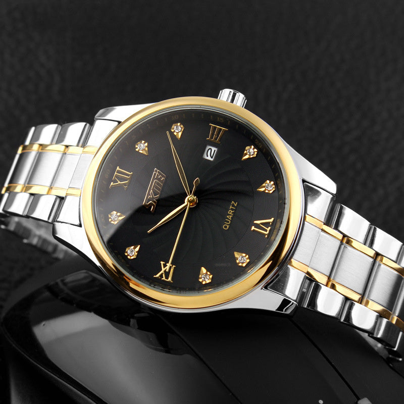 Vattentät kvartsklocka med stålband, herrklocka