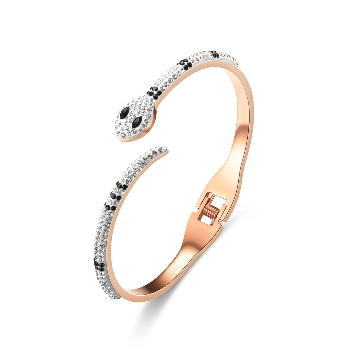 Grönögd ormarmband i rostfritt stål med mikroinfattade diamanter