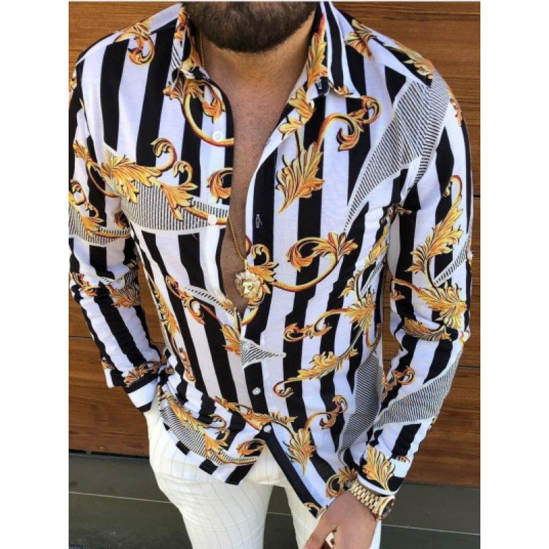 Camisa de manga larga para hombre, estampado casual estilo europeo y americano