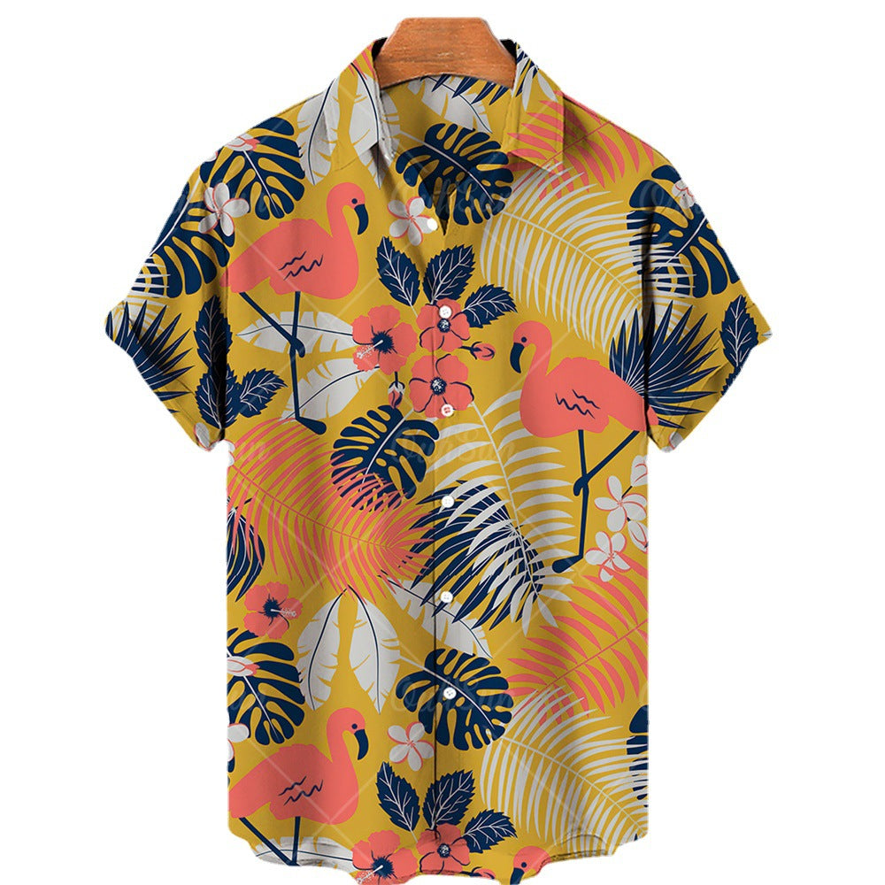 Camisa hawaiana estampada informal de verano para hombre para vacaciones junto al mar
