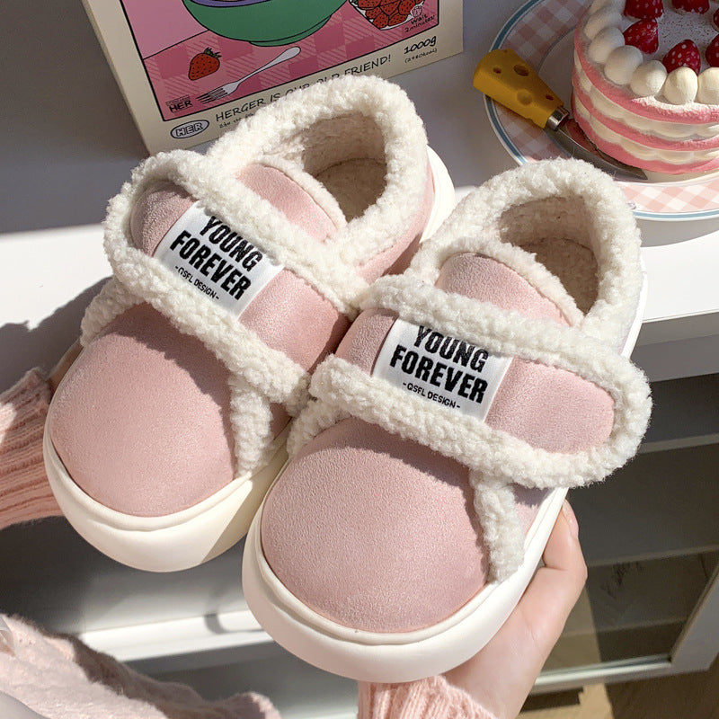 Pantuflas de algodón para mujer con talón cubierto, para otoño e invierno, antideslizantes, cálidas y forradas de felpa, para uso en interiores y hogar