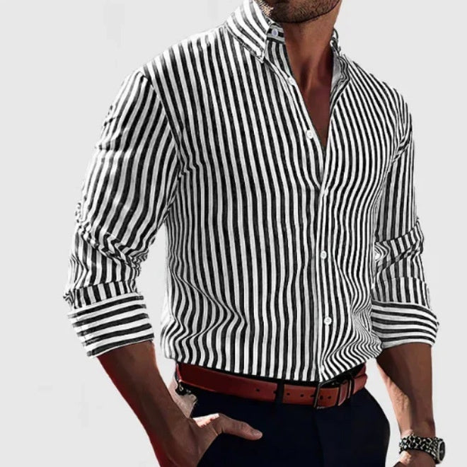 Camisa de manga larga estampada Ins para hombre, moda casual, con solapa y botones, prenda superior