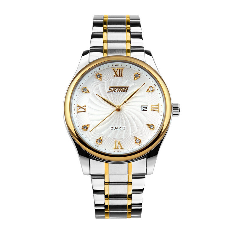 Vattentät kvartsklocka med stålband, herrklocka