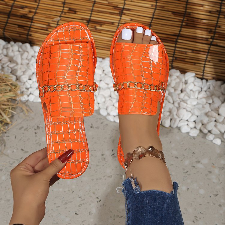 Chanclas planas de playa elegantes con cadena, talla grande