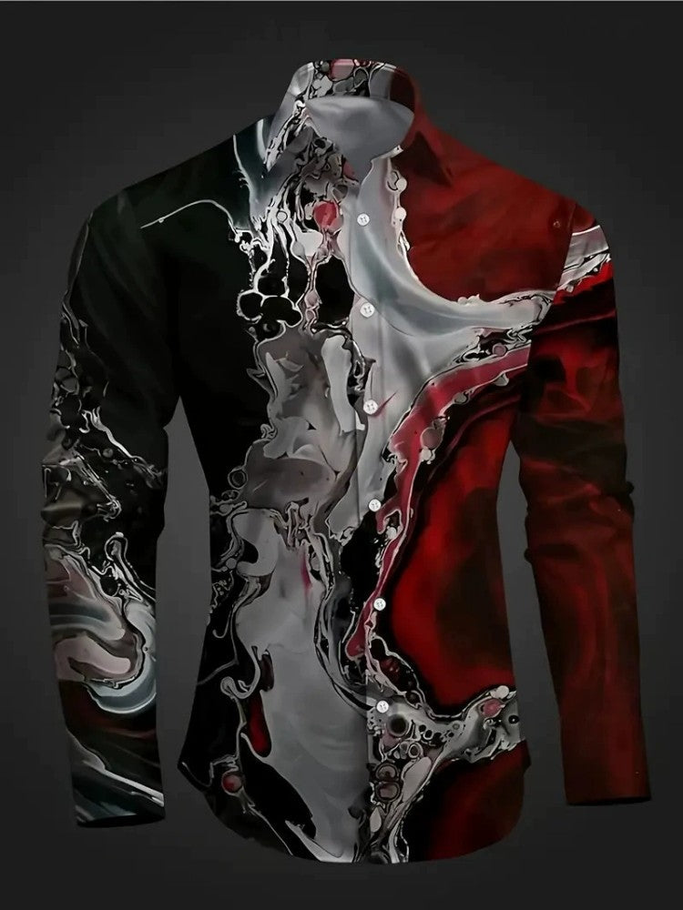 Camisa de manga larga 3D estampada para hombre, estilo casual y personalizado, tendencia europea y americana, para primavera y otoño