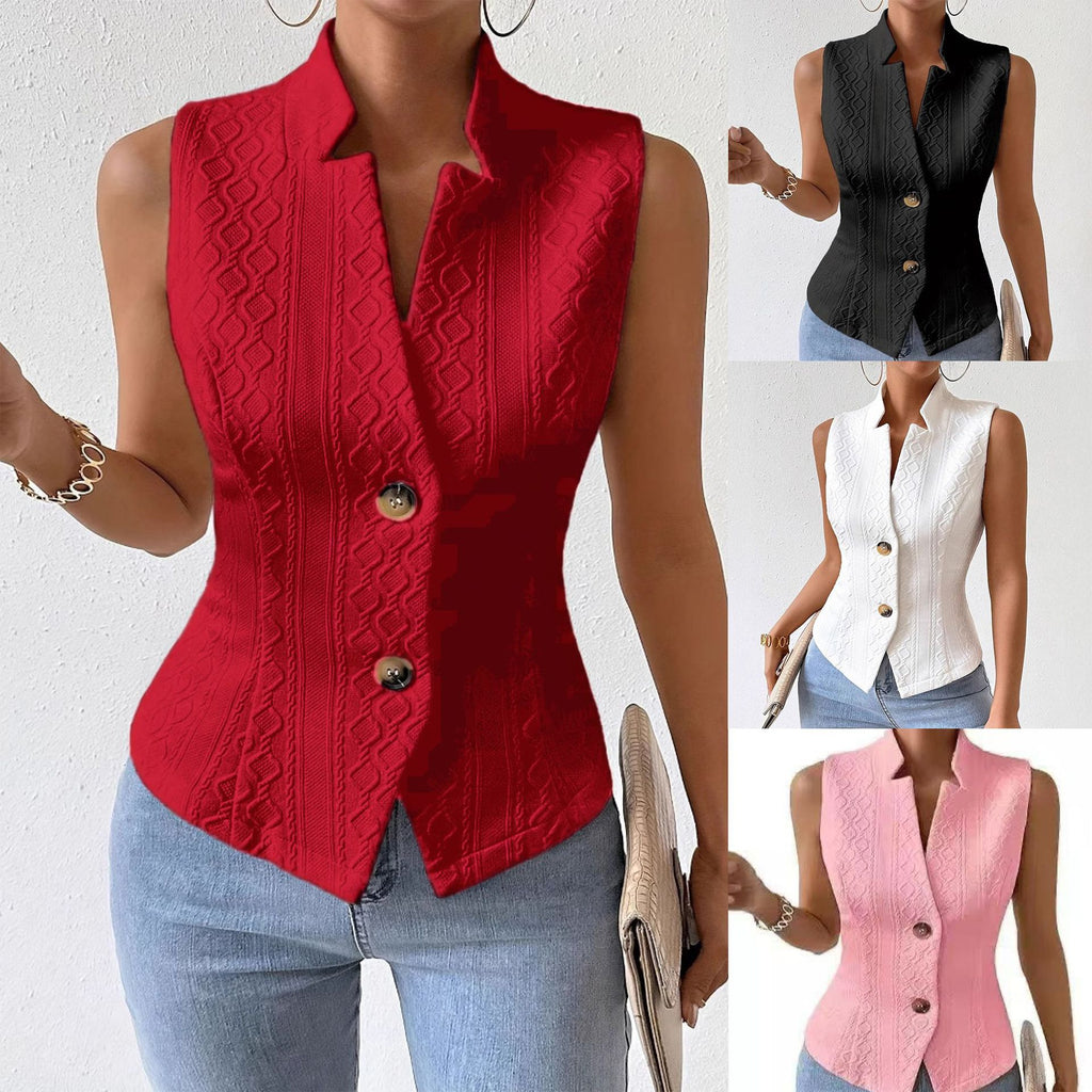 Top tipo chaleco sin mangas con botones y cuello en V para mujer