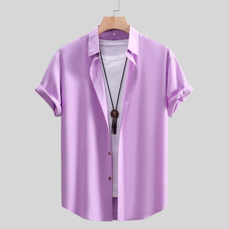Camisa de manga corta para hombre, color liso, verano