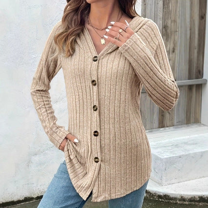 Chaqueta elegante de mujer con botones, cintura ajustable y manga larga