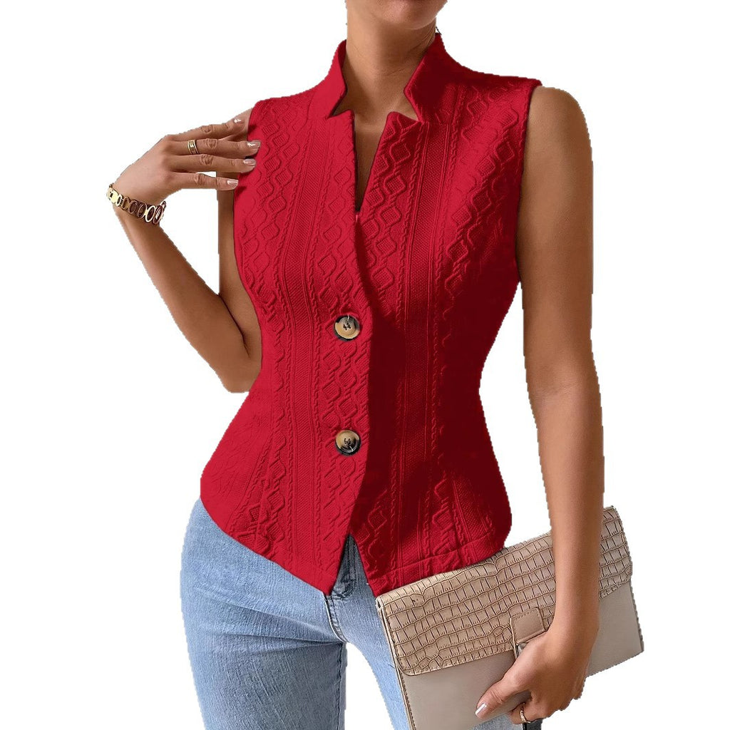 Top tipo chaleco sin mangas con botones y cuello en V para mujer