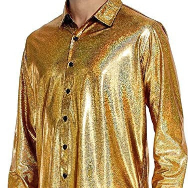 Camisa abotonada casual de color liso con lentejuelas para hombre