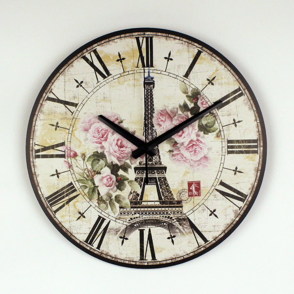 absolut geräuschlose Quarz-Wanduhr im Vintage-Rosen-Stil, Eiffelturm-Design, Stundenanzeige, Dekoration für Zuhause, moderne Uhr, Wandgeschenk, orologi da parete