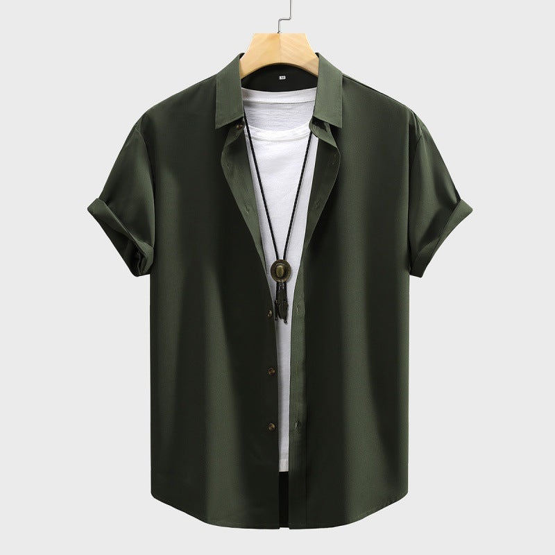 Camisa de manga corta para hombre, color liso, verano
