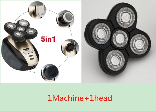 5 i 1 multifunktionell elektrisk rakapparat med 5 blad för män, rakat huvud, uppladdningsbar rakmaskin, skägg-, näs- och hårtrimmer