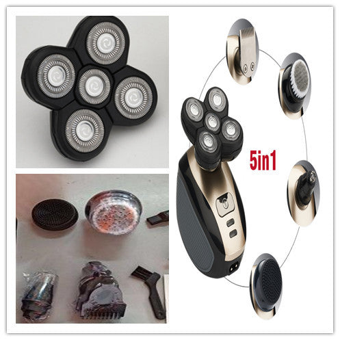 5 i 1 multifunktionell elektrisk rakapparat med 5 blad för män, rakat huvud, uppladdningsbar rakmaskin, skägg-, näs- och hårtrimmer