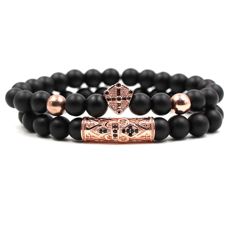 Mikroinlagt kostymarmband med frostat stensköldarmbågsarmband