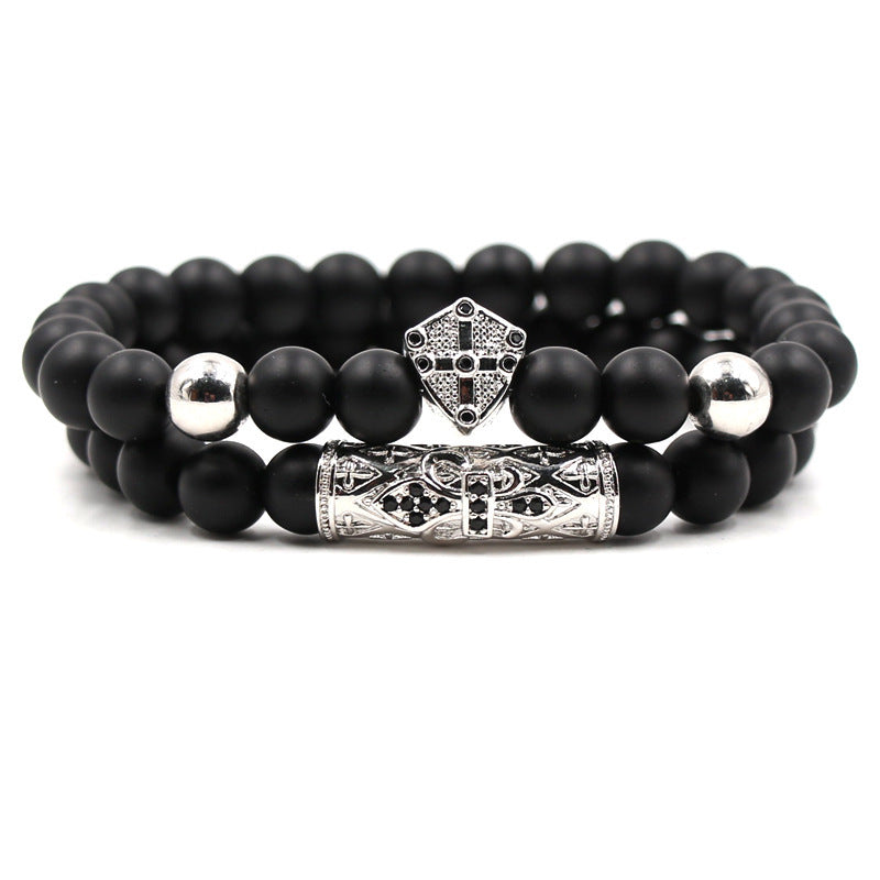 Mikroinlagt kostymarmband med frostat stensköldarmbågsarmband