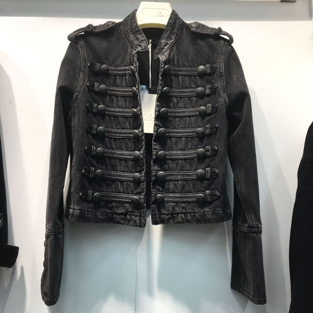 Handsome Military Sstyle Double-Breasted Button Stitching Short Denim Jacket Top