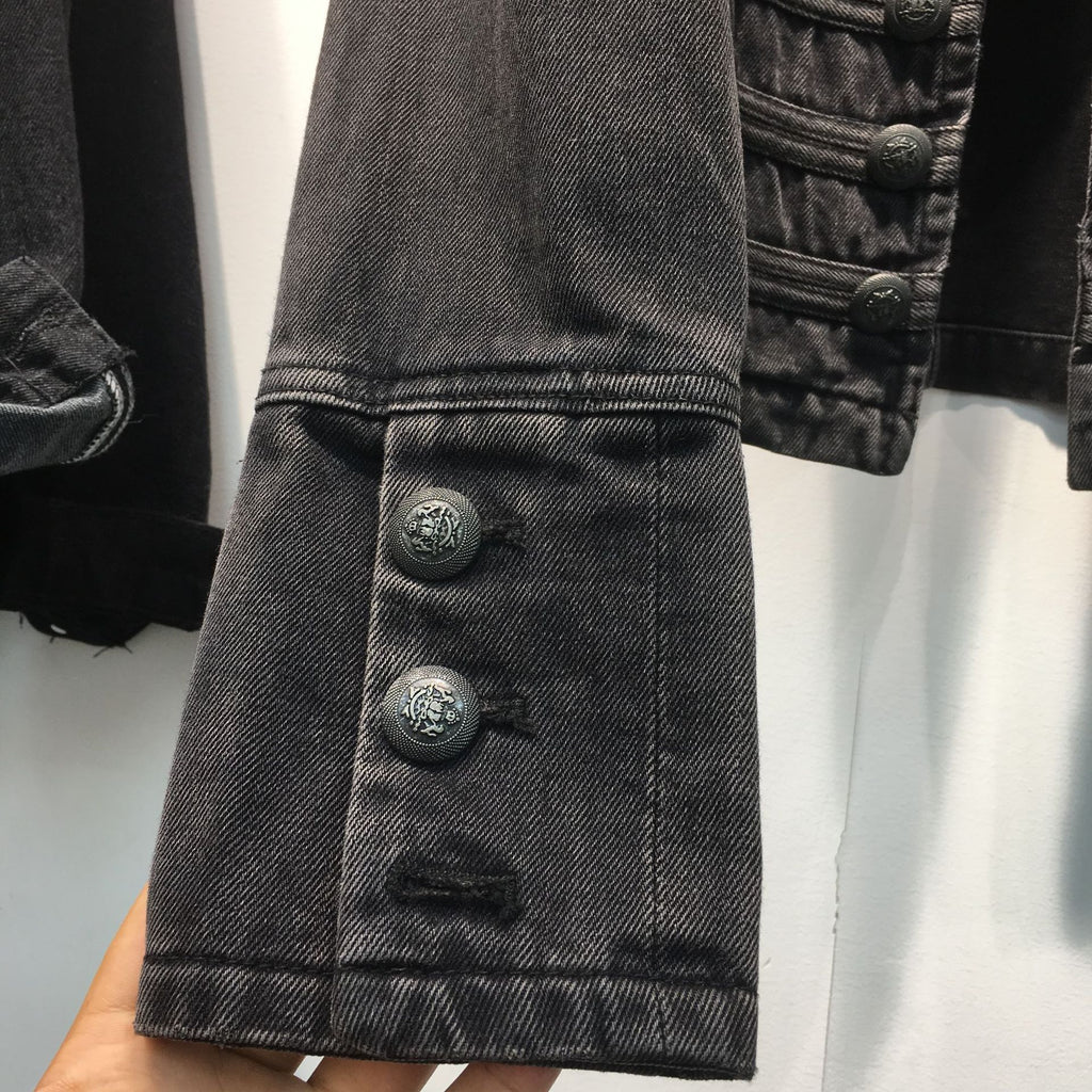 Handsome Military Sstyle Double-Breasted Button Stitching Short Denim Jacket Top