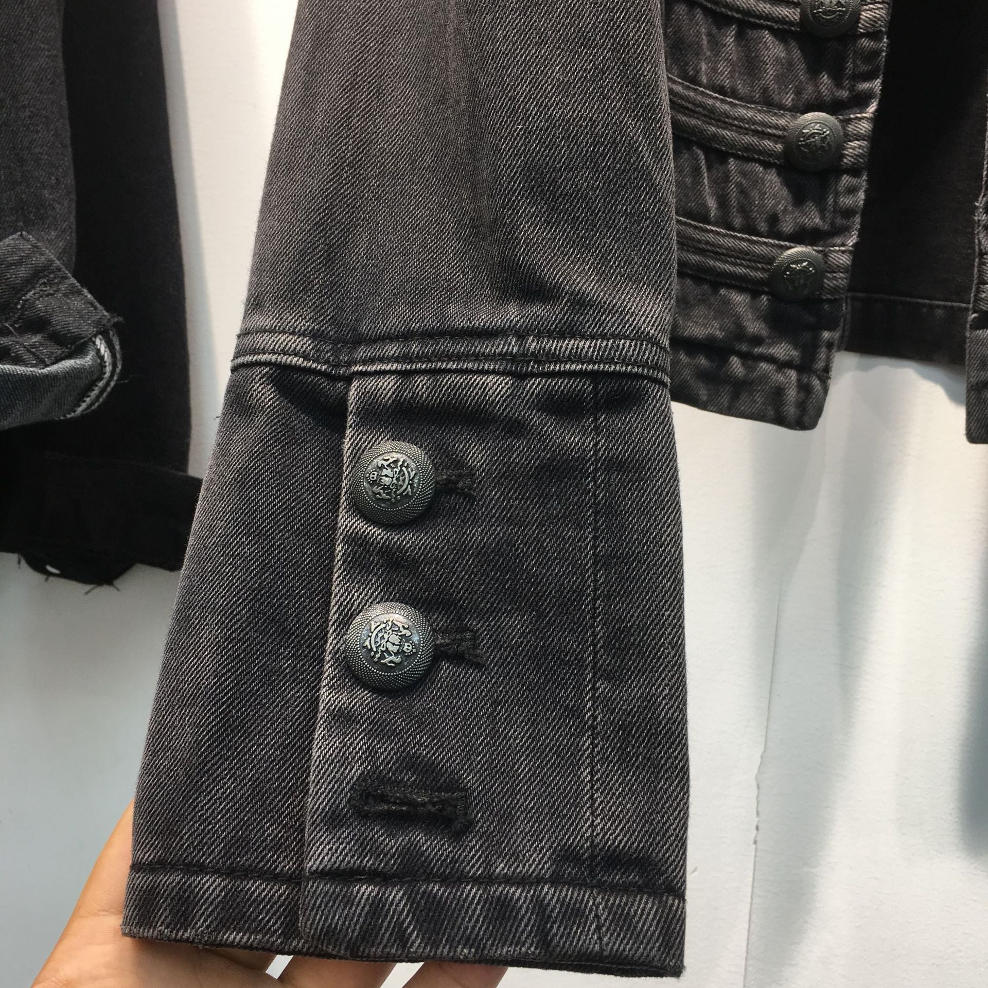 Handsome Military Sstyle Double-Breasted Button Stitching Short Denim Jacket Top