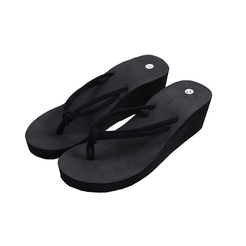 Sommer Dameflip-flops Med Tyk Sål, Koreansk Stil, Dobbelt Rem Og Høj Hæl