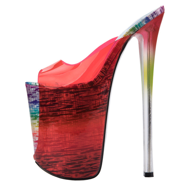 Superhohe Stiletto-Pantoletten aus transparentem Glas-Kunststoff