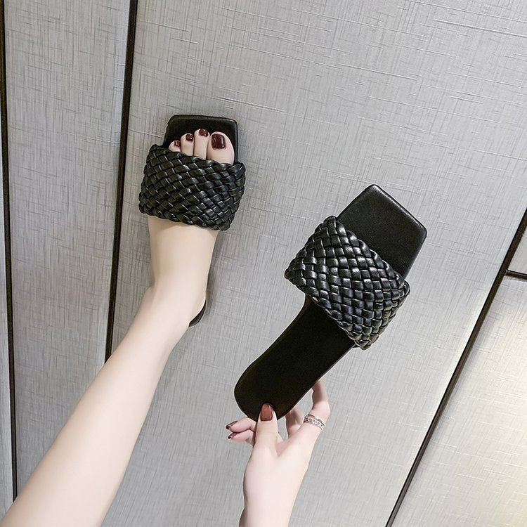 Summer New Style Woven Large Size Slippers Fashion Foreign Trade Word Beach Shoes Women