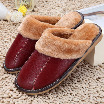 Pantuflas de invierno nuevas de piel de vaca y algodón, pantuflas para el hogar para hombres y mujeres, para parejas, felpa cálida, tipo fregona, venta al por mayor
