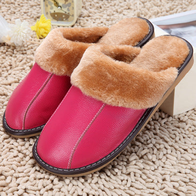 Pantuflas de invierno nuevas de piel de vaca y algodón, pantuflas para el hogar para hombres y mujeres, para parejas, felpa cálida, tipo fregona, venta al por mayor