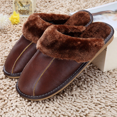 Pantuflas de invierno nuevas de piel de vaca y algodón, pantuflas para el hogar para hombres y mujeres, para parejas, felpa cálida, tipo fregona, venta al por mayor
