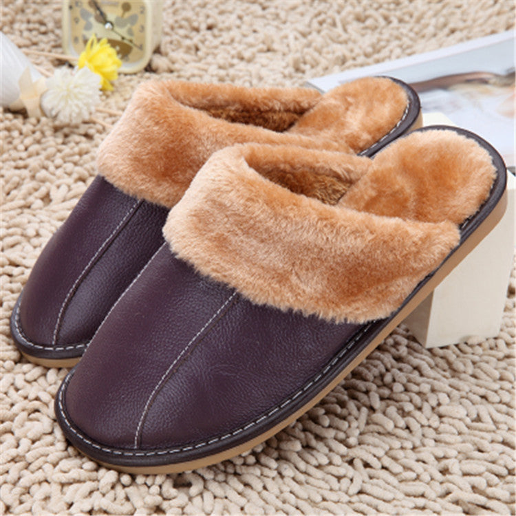 Pantuflas de invierno nuevas de piel de vaca y algodón, pantuflas para el hogar para hombres y mujeres, para parejas, felpa cálida, tipo fregona, venta al por mayor