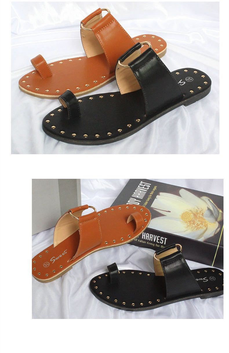 Nuevas sandalias planas para mujer de verano, estilo toe, con remaches, para exteriores, talla grande 43