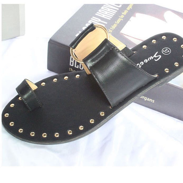 Nuevas sandalias planas para mujer de verano, estilo toe, con remaches, para exteriores, talla grande 43