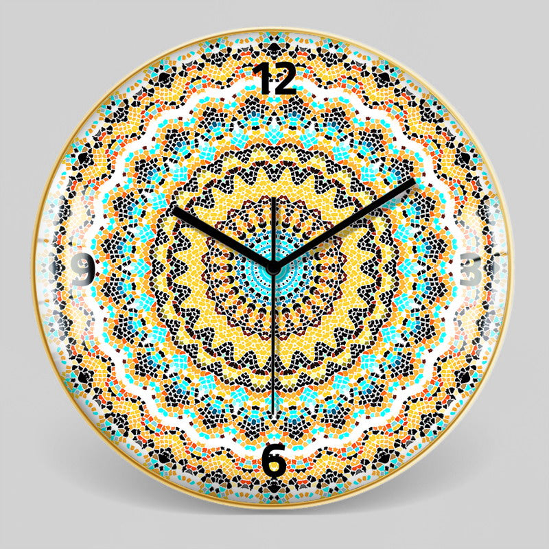 Nordic Moroccan Decorative Clock Ethnic Style Glass Bohemian Pattern Wall Clock