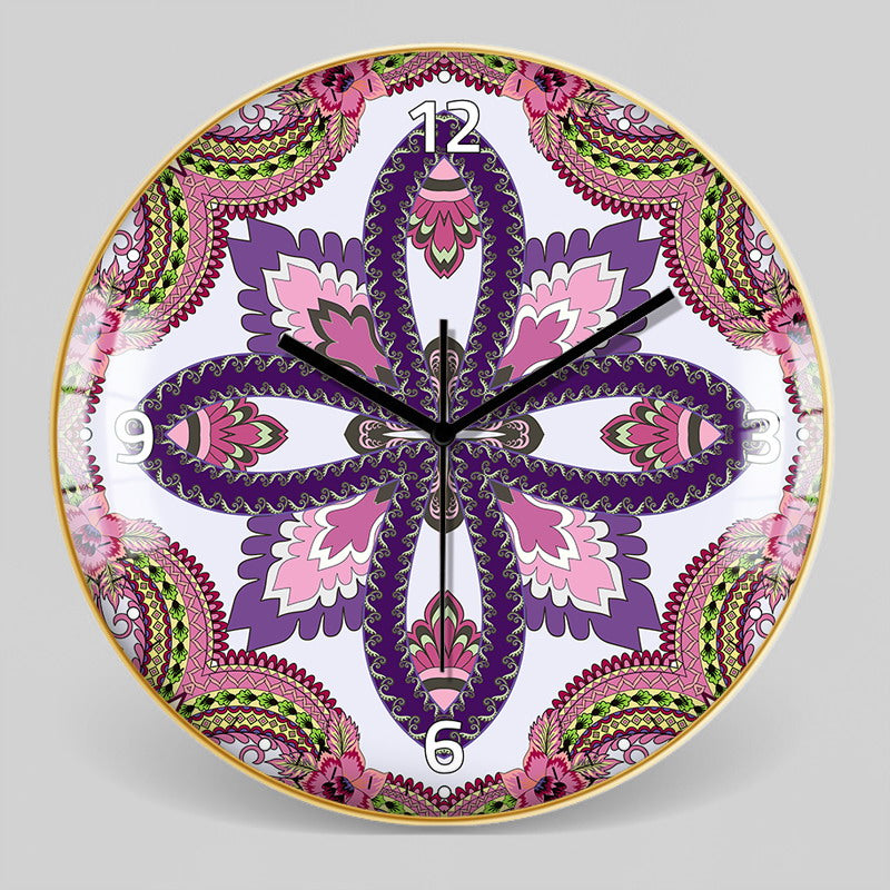 Nordic Moroccan Decorative Clock Ethnic Style Glass Bohemian Pattern Wall Clock