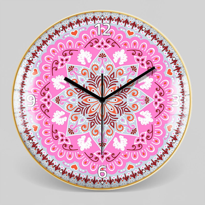 Nordic Moroccan Decorative Clock Ethnic Style Glass Bohemian Pattern Wall Clock