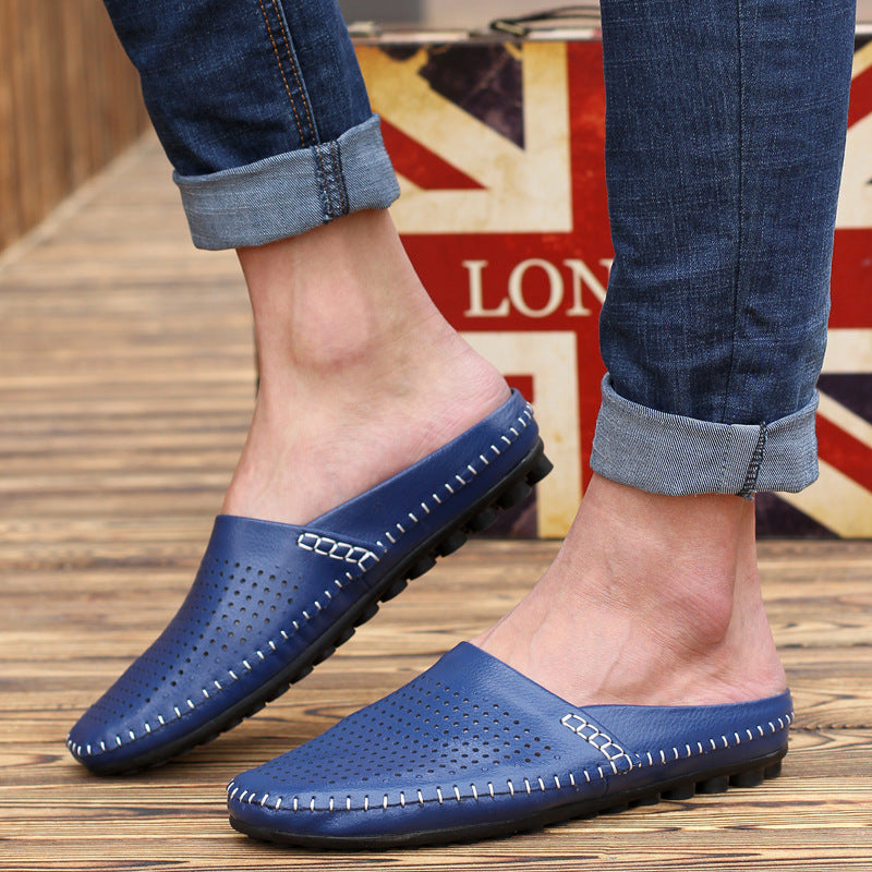 Nuevas zapatillas medias de verano estilo británico para hombre con punta cerrada