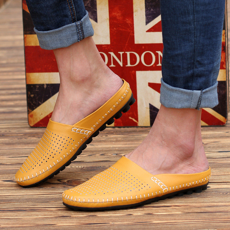 Nuevas zapatillas medias de verano estilo británico para hombre con punta cerrada