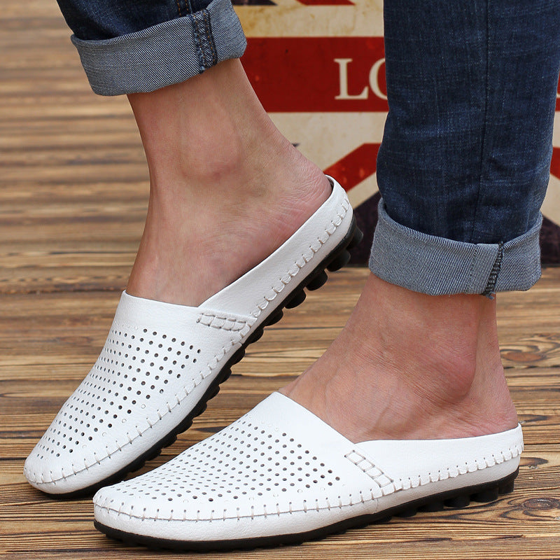 Nuevas zapatillas medias de verano estilo británico para hombre con punta cerrada