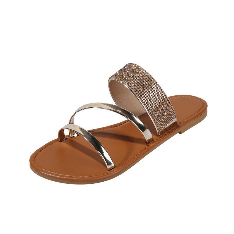 Chanclas planas romanas con strass, sexy, nuevo estilo de verano, tallas grandes