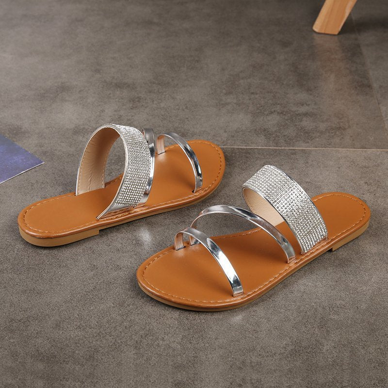 Chanclas planas romanas con strass, sexy, nuevo estilo de verano, tallas grandes