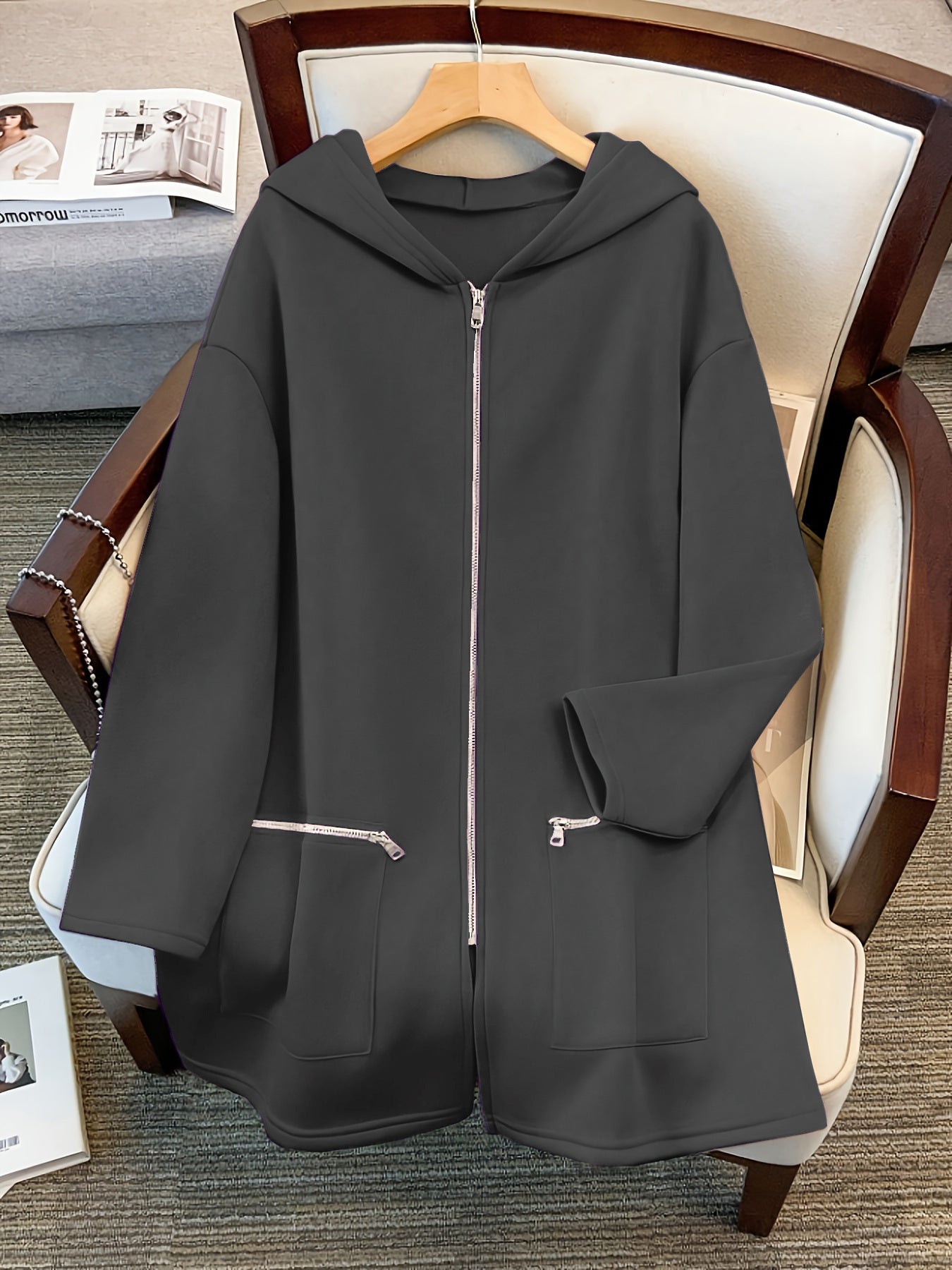 Sudadera con capucha holgada de talla grande, retro-chic, casual y deportiva para otoño e invierno